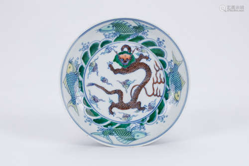 Chinese Doucai porcelain plate, Yongzheng mark.