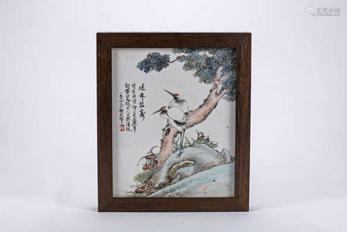 Chinese famille rose porcelain panel, framed.