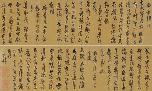 王铎（1592～1652） 1647年作 草书自作诗四首 手卷 绫本