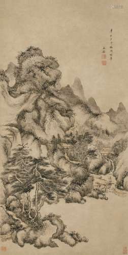 王鉴（1609～1677） 1671年作 仿王蒙山水 立轴 纸本