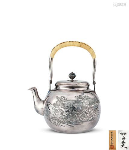 九世中川净益造纯银壶