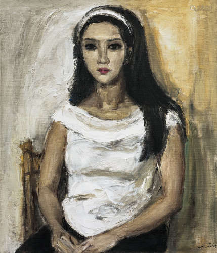 黄锐 1980年作 女肖像、重回古典（双面画） 布面油画