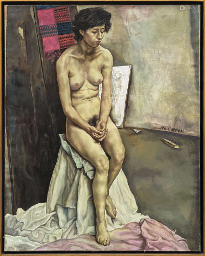 毛焰 1990年作 女人体 布面油画