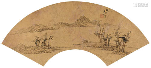 查士标（1615～1697） 江亭秋远 镜心 纸本