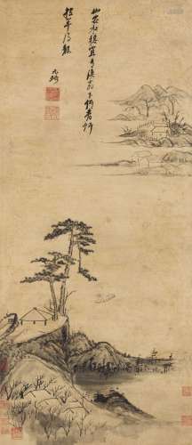 倪元璐（1593～1644） 秋江垂钓 立轴 纸本