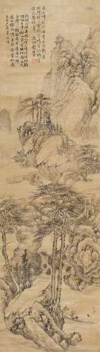 戴本孝（1621～1693） 载鹤图 立轴 绫本