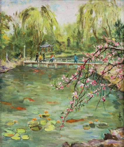 胡善馀（1909～1993） 1980年作 西湖春景 布面油画
