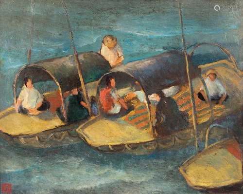 余本（1905～1995） 1951年作 渔民生活 木板油画