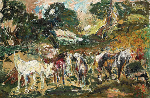 沙耆（1914～2005） 1995年作 树林中的马群 布面油画