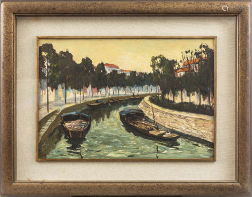 余本（1905～1995） 1961年作 新会城景 木板油画