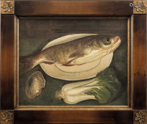 李铁夫（1869～1952） 白菜和胖头鱼 布面油画