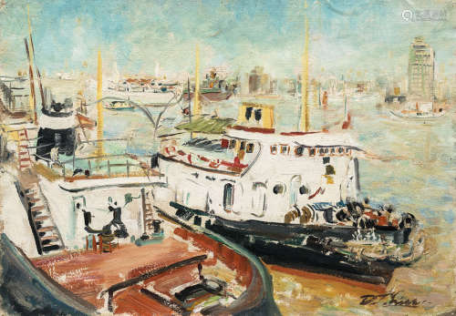林达川（1912～1985） 1981年作 黄浦江 纸板油画