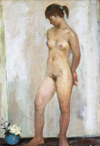 苏天赐（1922～2006） 1992年作 少女的沉思 布面油画