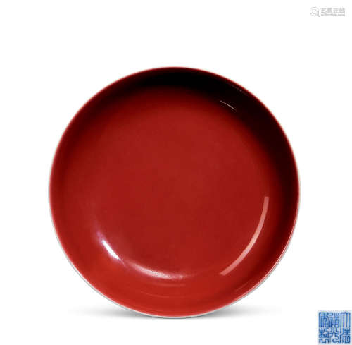 清道光 霁红釉盘