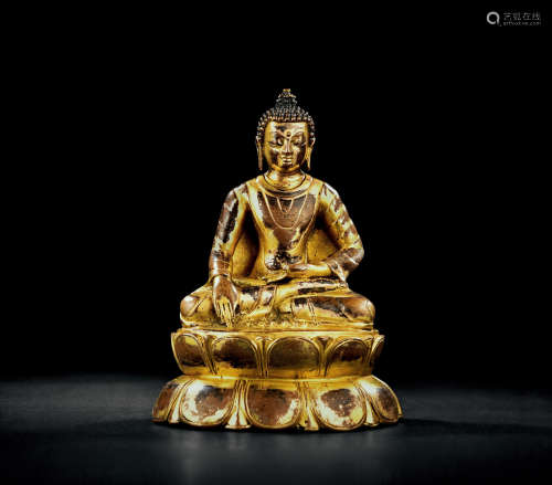十七世纪 西藏铜鎏金扎什伦布寺释迦牟尼佛坐像