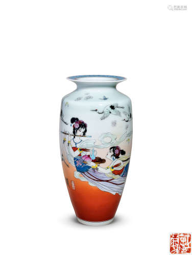 戴荣华 当代（2005年）作 粉彩祝寿图瓶