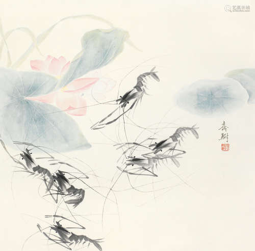 齐驸（b.1981） 虾趣图 镜心 纸本