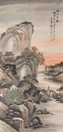 吴石僊（1845～1916） 1912年作 秋山夕照 立轴 纸本