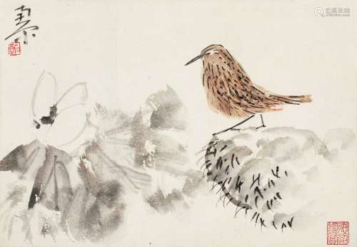 陈子庄（1913～1976） 荷花小鸟 镜心 纸本
