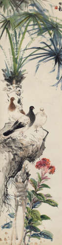 颜伯龙（1898～1954） 鸽子 立轴 纸本