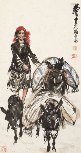 黄胄（1925～1997） 新疆少女 镜心 纸本