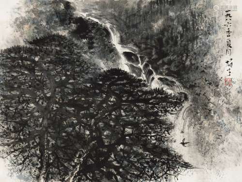 黎雄才（1910～2001） 1986年作 松瀑图 镜心 纸本