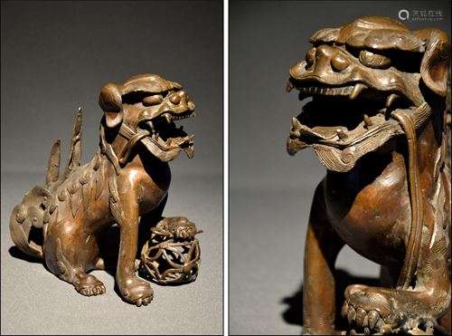 JaponGrand lion bouddhique en bronze, Japon, Pé...