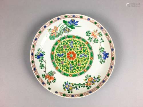 A Qing Period Wucai 'Flower' Dish With Kangxi Leave Mark