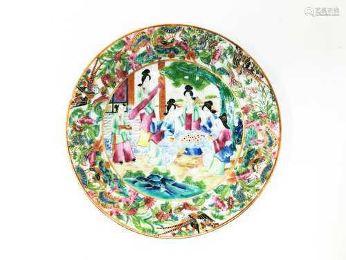 A Small 19th Century Guangcai 'Lady' Dish