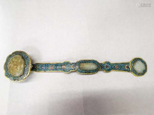 A Fine Cloisonne Enamel Jade-Inlaid Ruyi