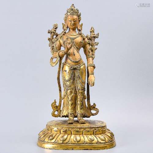 A Fine Gilt Bronze Figure Of Bodhisattva