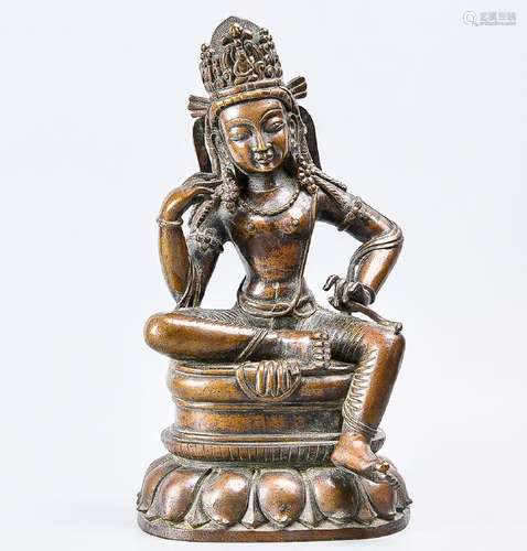 A Fine Bronze Figure Of Water Moon Guanyin