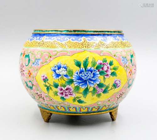 A Rare Painted Enamel 'Flower' Water Pot