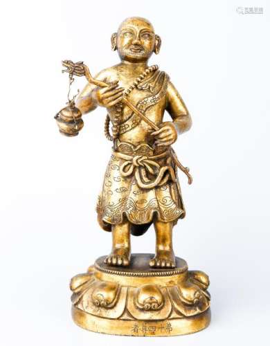 A Chinese Gilt Bronze Figure Of Luohan