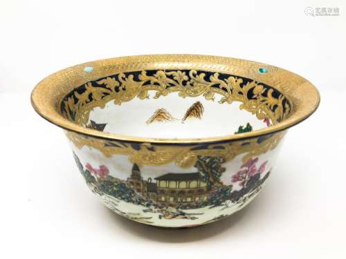 A 20th Century Famille Rose 'Figure' Bowl With Qianlong Mark