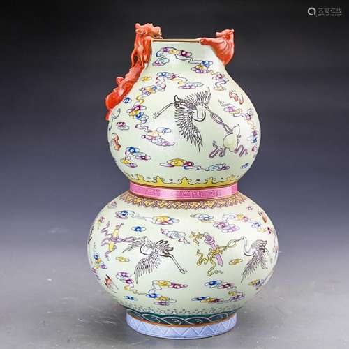 A Cloisonne Enamel 'Crane' Double-Gourd Vase