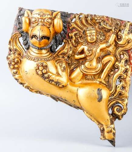 A Chinese Tibetan Gilt Bronze Temple Accessory