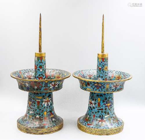 A Pair Of Cloisonne Enamel Candlesticks