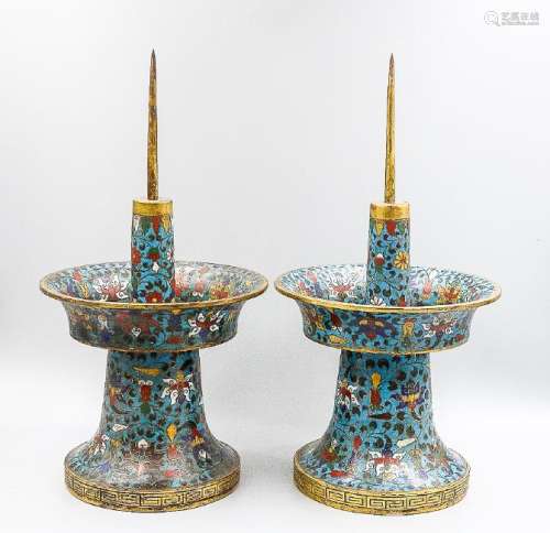 A Pair Of Cloisonne Enamel Candlesticks