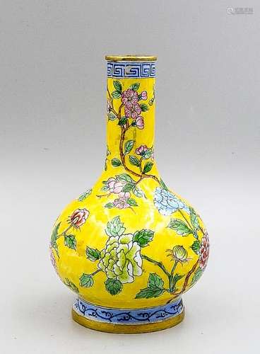 A Small Rare Painted Enamel 'Flower' Vase