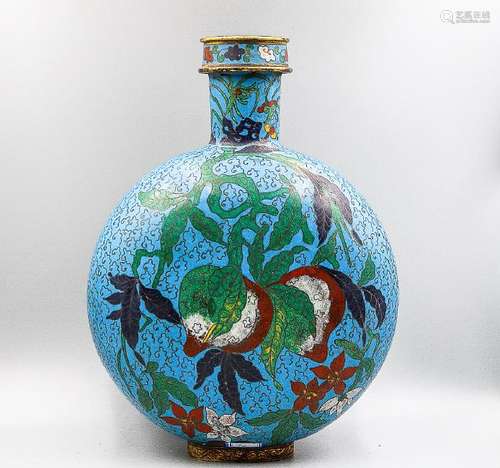 A Fine Cloisonne Enamel 'Peach' Moon Flask