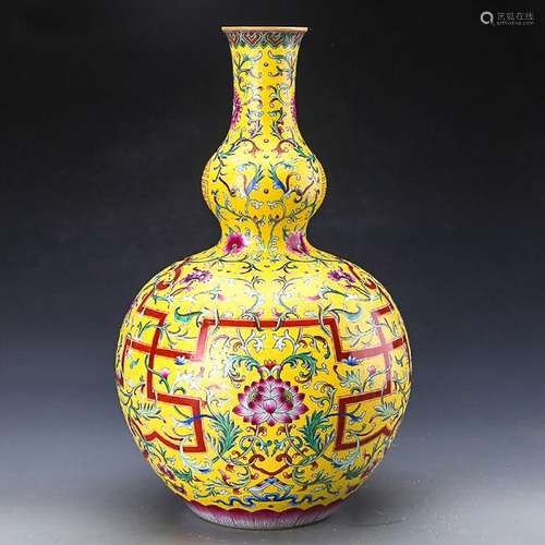 A Famille Rose Double-Gourd Vase