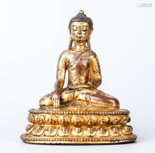 A Chinese Tibetan Gilt Copper Figure Of Buddha