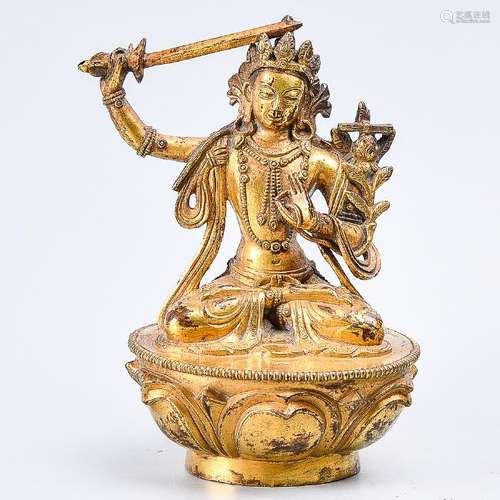 A Fine Gilt Bronze Figure Of Manjusri