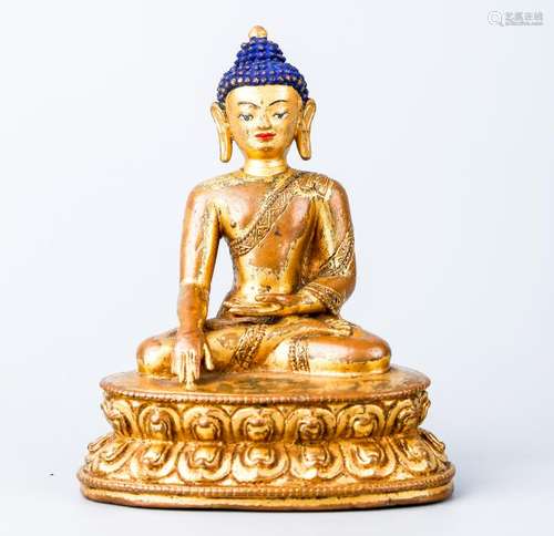 A Chinese Tibetan Gilt Bronze Figure Of Shakyamuni