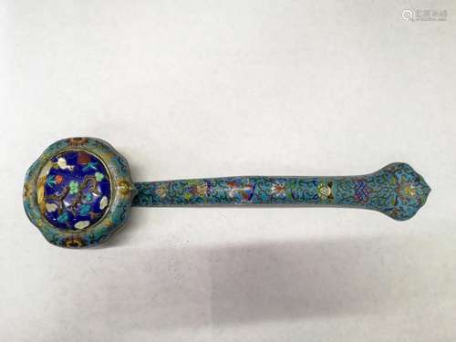 A Fine Cloisonne Enamel Lapis Lazuni Ruyi