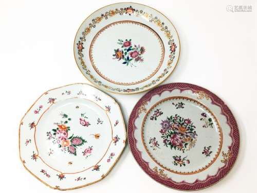 Three Small 18th Famille Rose 'Flower' Dishes