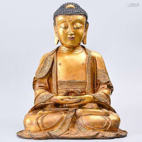 A Fine Gilt Bronze Figure Of Buddha Amitabha