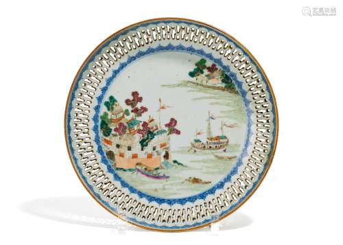 RETICULATED DISH WITH THE DUTCH FOLLY FORT.