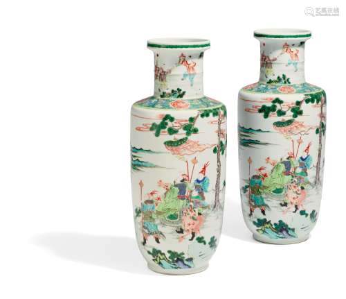PAIR OF ROULEAU VASES WITH THE VISIT OF AN OFFICIAL.